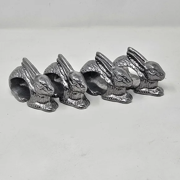 Vtg bunny rabbit napkin rings holders farmhouse easter cottagecore set of 4 - Picture 1 of 5